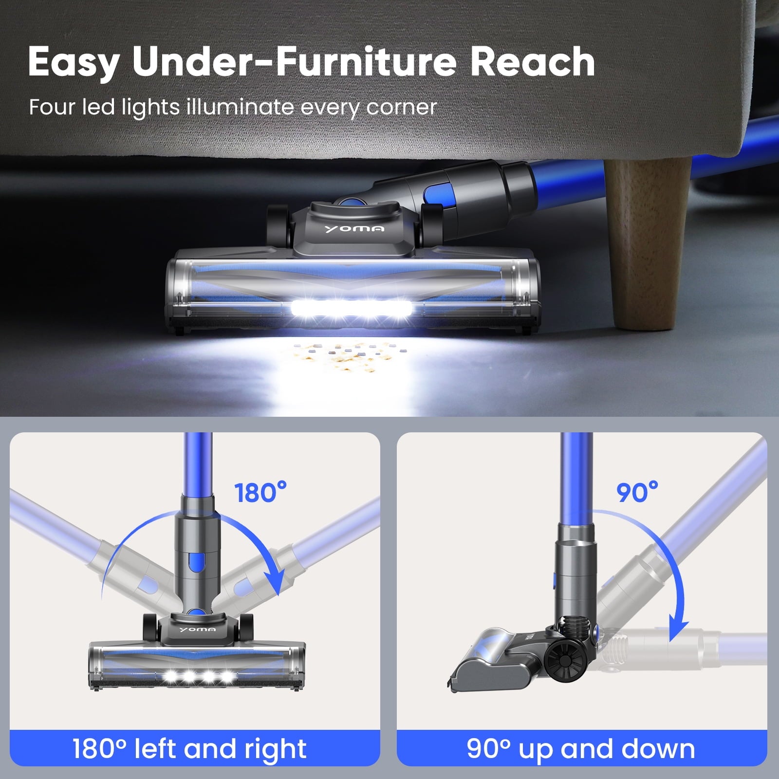 YOMA Cordless Vacuum Cleaner, 6-in-1 Rechargeable Stick Vacuum, 60mins Max Runtime, Lightweight 2200mAh Battery Powerful Vacuum Cleaner for Home Hard Floor Pet Hair-N12