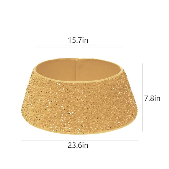 Christmas Tree Collar with Sparkling Sequin Tree Skirt 23.6in Round Sparkle Christmas Tree Base Velvet Tree Skirts Xmas Tree Trunk Cover for Holiday Christmas Home Decor (Gold)